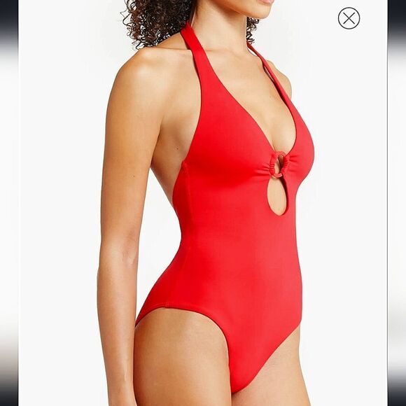 Sea Level Eco Essentials Red Keyhole Halter One-Piece Swimsuit Size 8 - Picture 1 of 14